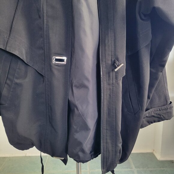 Fleet Street Black Trench Coat M, Drawstring Waist, Detachable Hood, Fall Office - Picture 14 of 14